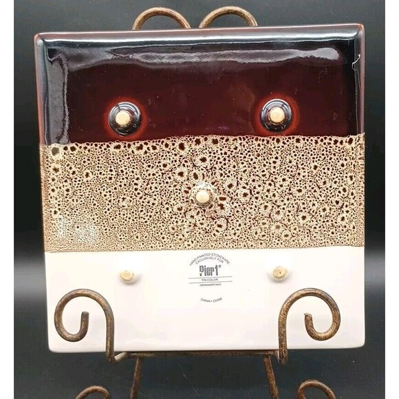 Pier One Imports TriColor Footed Trivet Brown 8" Square - Picture 2 of 4